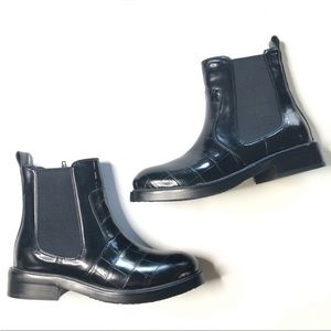 Jeffrey Campbell Lomon Chelsea Croc Embossed vegan leather black boots